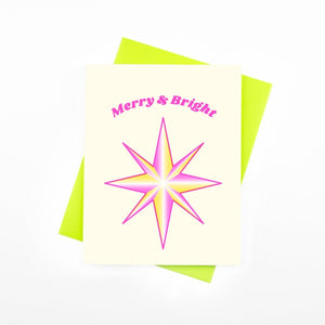 Holiday Gradient Icons "Merry & Bright" Star - Risograph Greeting Card - Next Chapter Studio