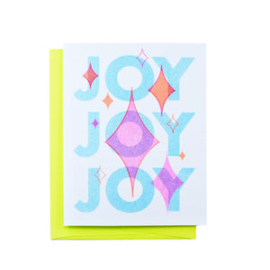 "Joy Joy Joy" - Retro Holiday Risograph Greeting Card - Next Chapter Studio