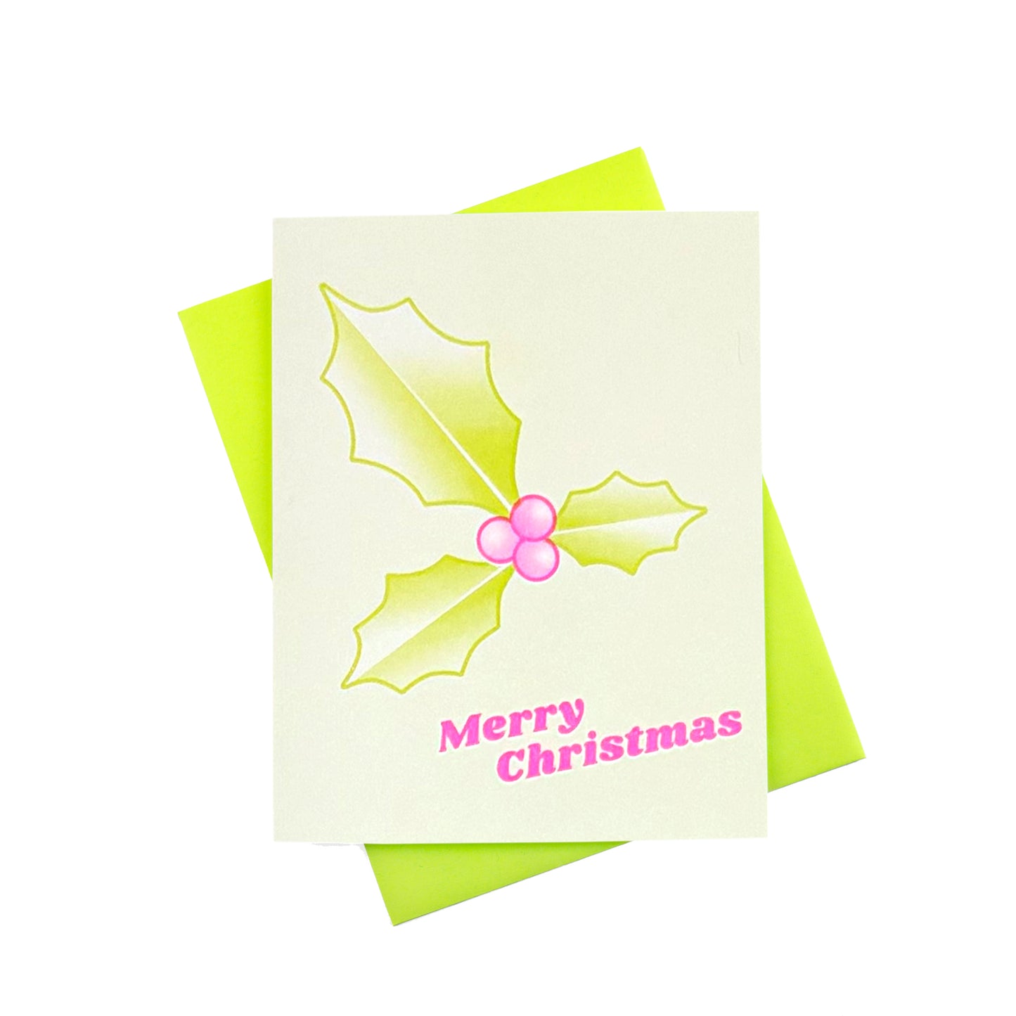 Holiday Gradient Icons "Merry Christmas" Holly - Risograph Greeting Card