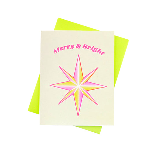 Holiday Gradient Icons "Merry & Bright" Star - Risograph Greeting Card