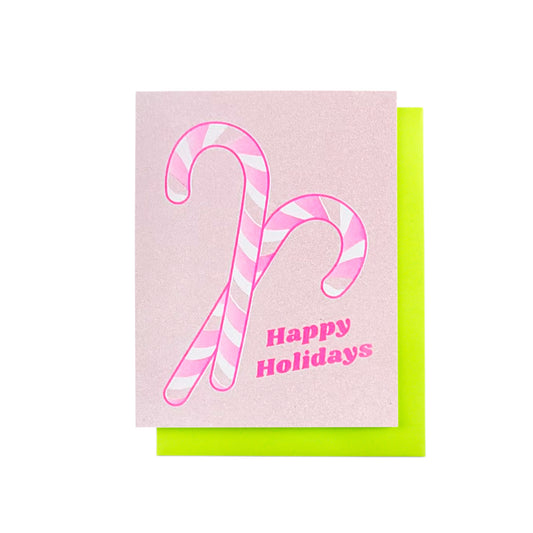 Holiday Gradient Icons "Happy Holidays" Candy Canes - Risograph Greeting Card