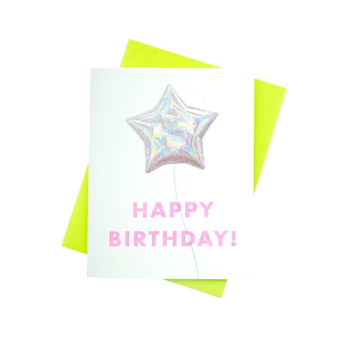 "Happy Birthday" Iridescent Star Balloon - Risograph Card - Next Chapter Studio