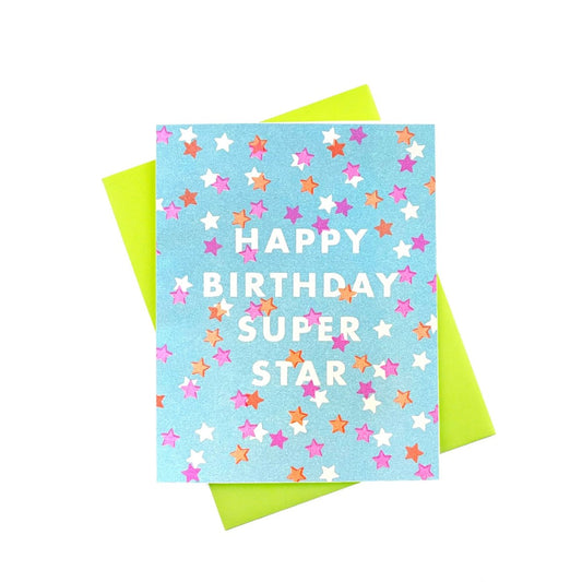 "Happy Birthday Super Star" Confetti - Risograph Greeting Card - Next Chapter Studio