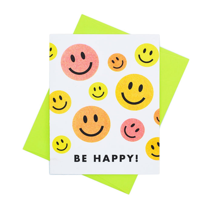 Be Happy! Smiley Face Card - Risograph Greeting Card - Next Chapter Studio