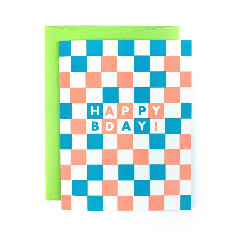 Checkers - Happy Bday! - Risograph Greeting Card - Next Chapter Studio