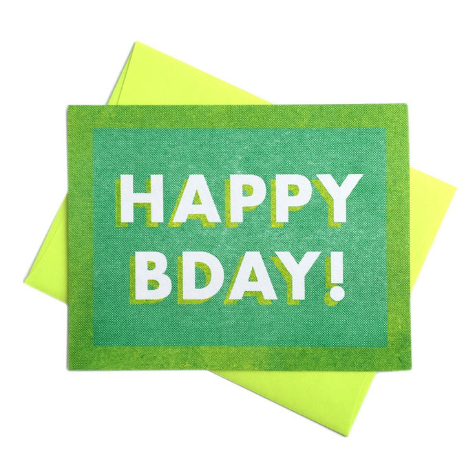 Green Happy Bday - Risograph Happy Birthday Card - Next Chapter Studio