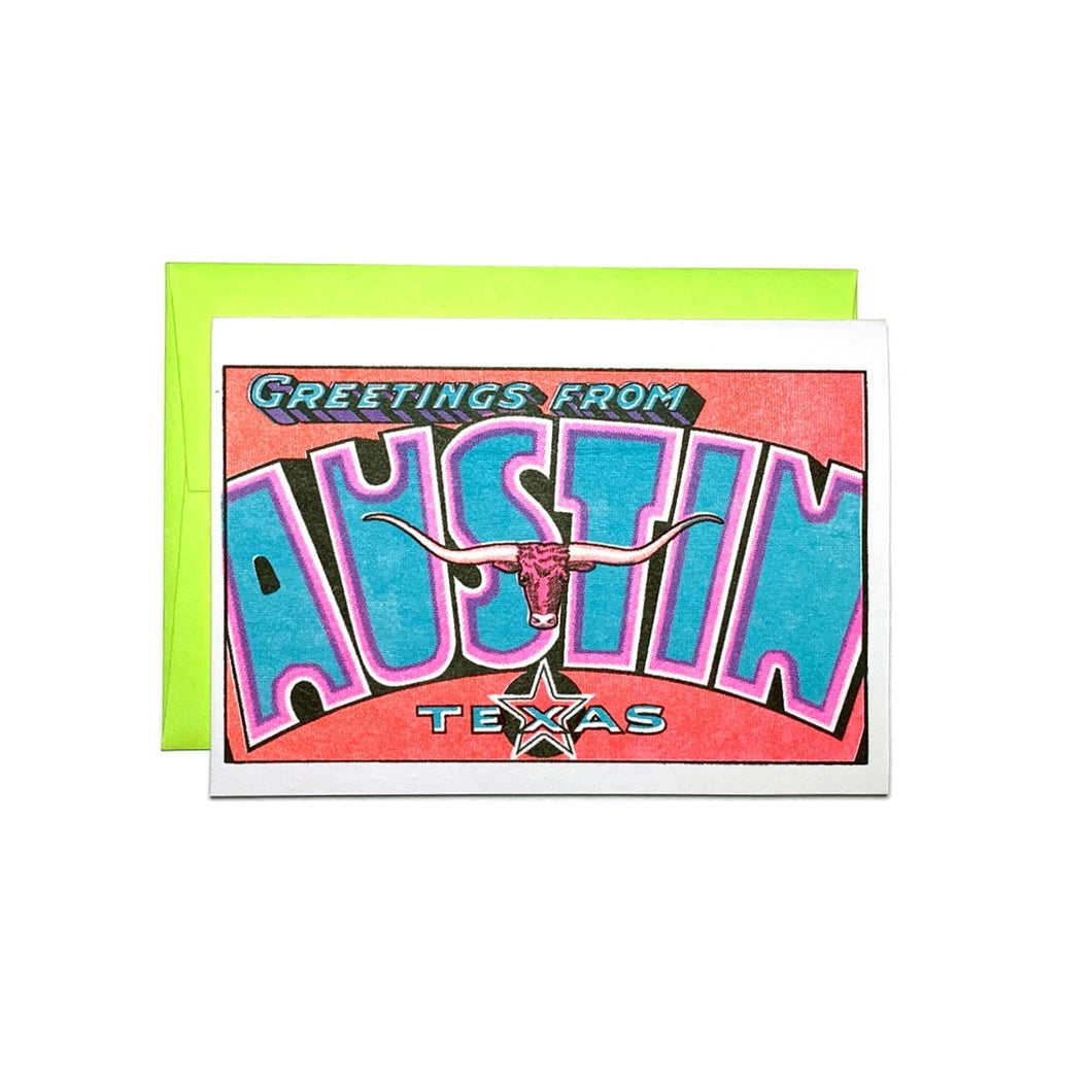 Greetings from: Austin, Texas - Risograph Card - Next Chapter Studio