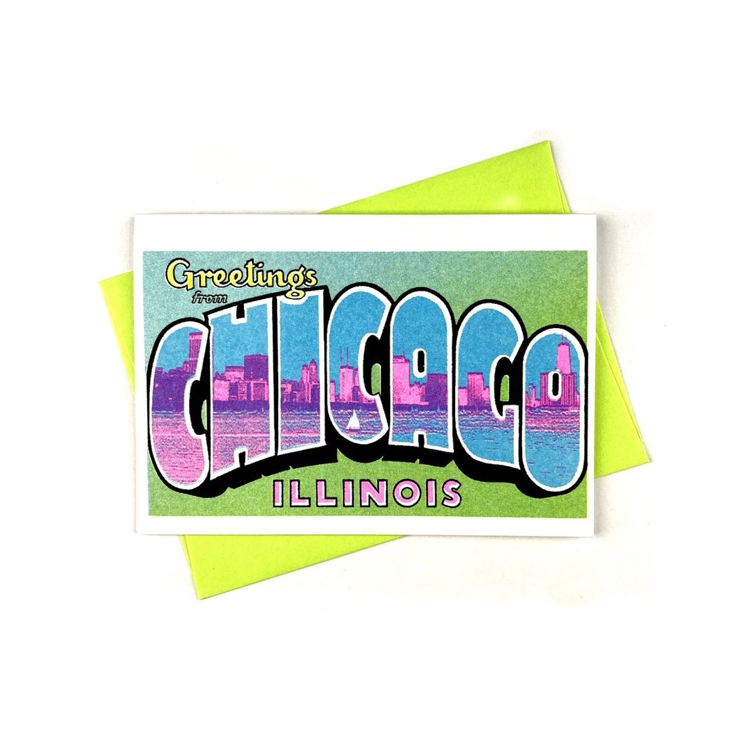 Greetings from: Chicago, IL - Risograph Card - Next Chapter Studio