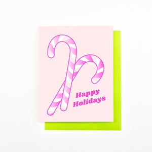 Holiday Gradient Icons "Happy Holidays" Candy Canes - Risograph Greeting Card - Next Chapter Studio