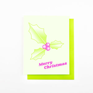 Holiday Gradient Icons "Merry Christmas" Holly - Risograph Greeting Card - Next Chapter Studio
