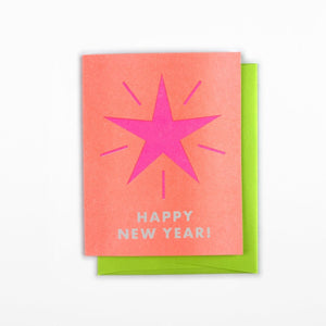 Holiday Shapes Star "Happy New Year" - Risograph Greeting Card - Next Chapter Studio