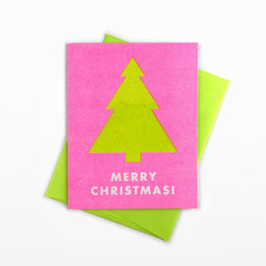 Holiday Shapes Tree "Merry Christmas" - Risograph Greeting Card - Next Chapter Studio