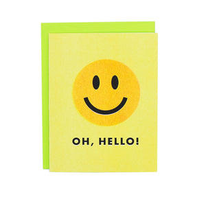 Oh, Hello! Smiley Face Card - Risograph Greeting Card - Next Chapter Studio